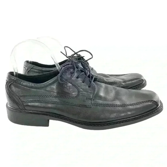 Ecco mens oxfords size 44 black leather lace up square toe - Picture 1 of 12